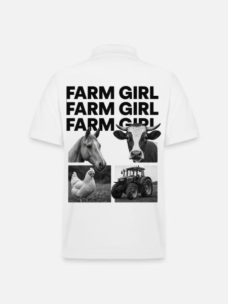 Farm Girl – Pferd Kuh Huhn Traktor Design - Stanley/Stella PREPSTER økologisk unisex poloshirt - hvid