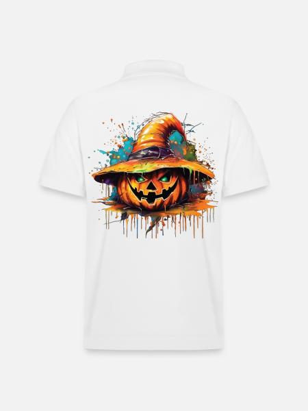 Golden Pumpkin Halloween Splash - Stanley/Stella Unisex Organic Polo Shirt PREPSTER - white