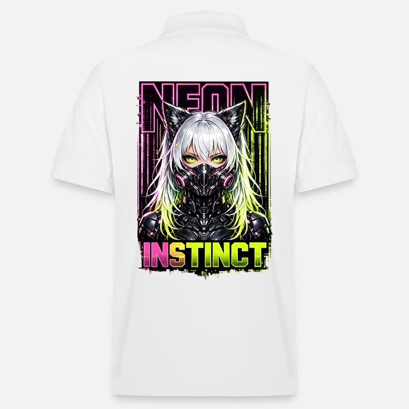 Neon Instinct Cyberpunk Katzenmädchen Style - Stanley/Stella Unisex Bio-Poloshirt PREPSTER - Weiß