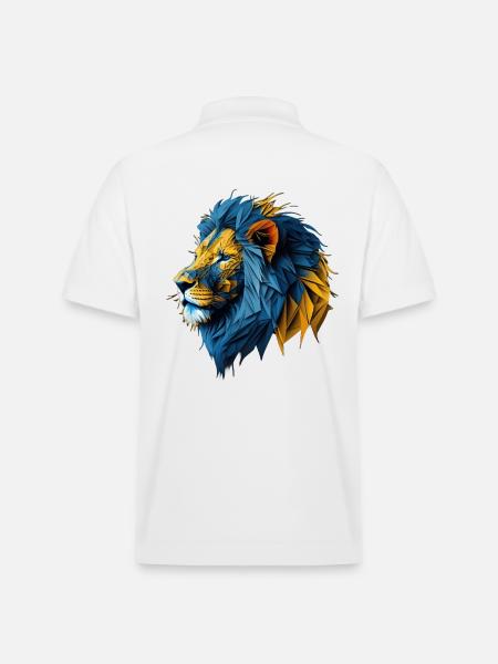 Blau-Gold-Polygon-Löwe - Stanley/Stella Unisex Bio-Poloshirt PREPSTER - Weiß