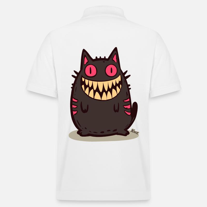 Chat monstre noir souriant - Polo PREPSTER bio Stanley/Stella Unisexe - blanc