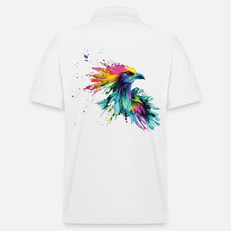 Vogel Farbige bunte Farb Spritzer - Stanley/Stella Unisex Bio-Poloshirt PREPSTER - Weiß
