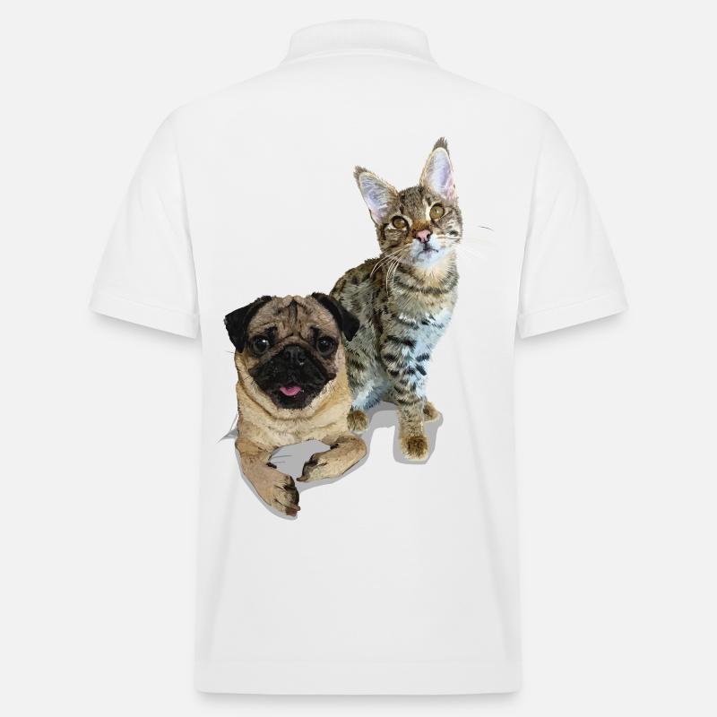 Mops und Katze - Stanley/Stella Unisex Bio-Poloshirt PREPSTER - Weiß