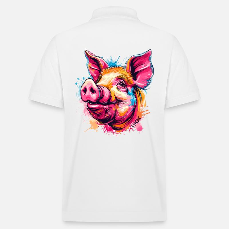 Buntes Farbspritzer Schwein - Stanley/Stella Unisex Bio-Poloshirt PREPSTER - Weiß