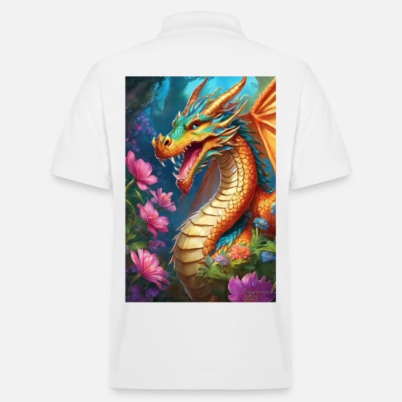 Glutdrache im blühenden Wald - Stanley/Stella Unisex Bio-Poloshirt PREPSTER - Weiß