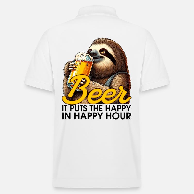 Happy Hour Bier Faultier Geschenk - Stanley/Stella Unisex Bio-Poloshirt PREPSTER - Weiß