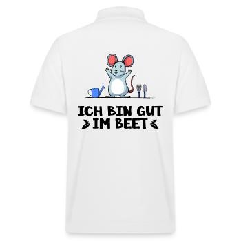 Garten Gärtner "Feldmaus gut im Beet" Gartenarbeit - Stanley/Stella Unisex Bio-Poloshirt PREPSTER - Weiß - Hinten - Andy (188cm)