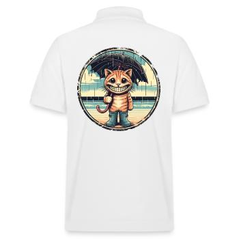 Chat rieur avec des bottes en caoutchouc et un parapluie - Polo PREPSTER bio Stanley/Stella Unisexe - blanc - Dos - Andy (188cm)