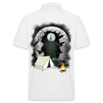 Tent Camping Campfire Forest Nature Lover - Stanley/Stella Unisex Organic Polo Shirt PREPSTER - white - Back - Andy (188cm)