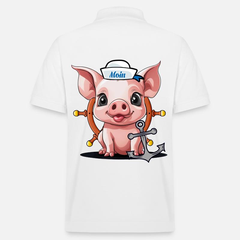 Schwein Glücksgsbringer Matrose Steuermann Moin - Stanley/Stella Unisex Bio-Poloshirt PREPSTER - Weiß