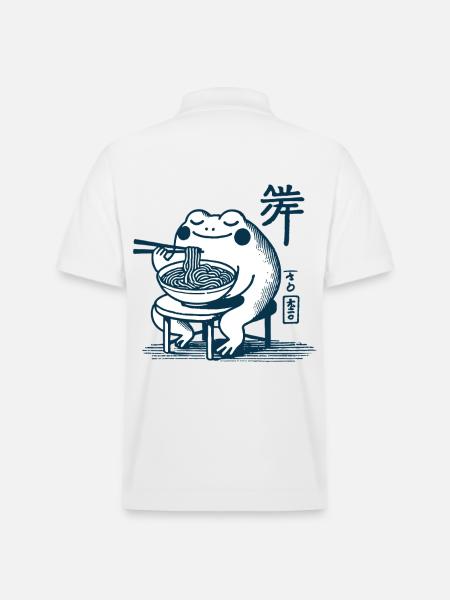 Kawaii Frog with Ramen Noodles Ukiyo-e Japanese - Stanley/Stella Unisex Organic Polo Shirt PREPSTER - white
