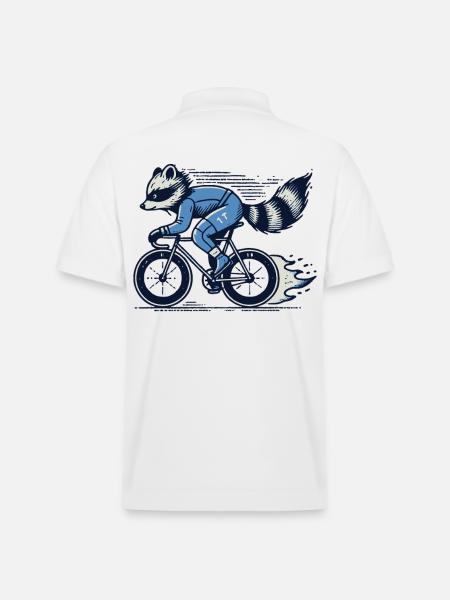 Witziger Waschbär auf Rennrad für Hobbyradler - Stanley/Stella Unisex Bio-Poloshirt PREPSTER - Weiß