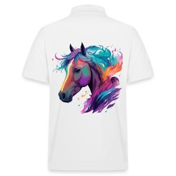 Pferd Pony Reitsport Kunstwerk Pferde-Fans Design - Stanley/Stella Unisex Bio-Poloshirt PREPSTER - Weiß - Hinten - Andy (188cm)