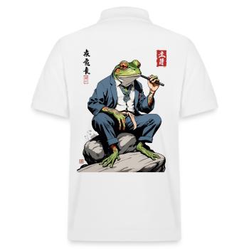 Eleganter Yokai Frosch Japan Streetwear - Stanley/Stella Unisex Bio-Poloshirt PREPSTER - Weiß - Hinten - Andy (188cm)