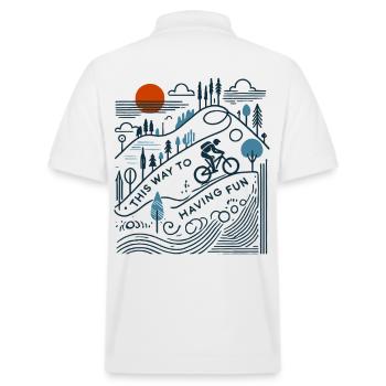 Bike Adventure Mountain Scenery Fun - Stanley/Stella Unisex Organic Polo Shirt PREPSTER - white - Back - Andy (188cm)