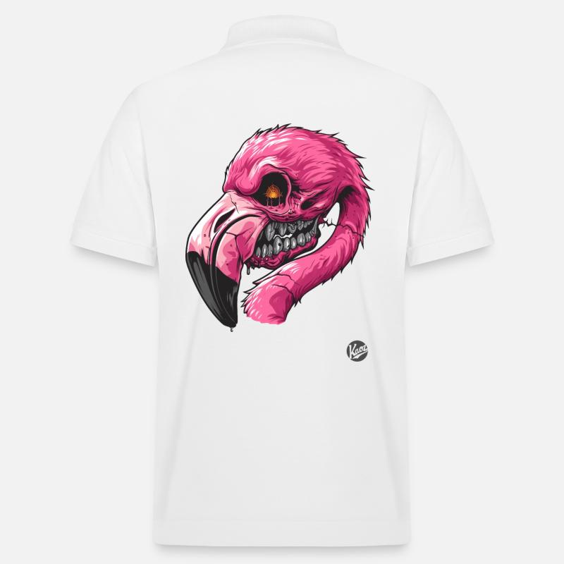 Flamingo-Zombie: pinker Totenkopf Flamingo - Stanley/Stella Unisex Bio-Poloshirt PREPSTER - Weiß