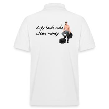 Dreckige Hände / Sauberes Geld / Mechanikerin - Stanley/Stella Unisex Bio-Poloshirt PREPSTER - Weiß - Hinten - Andy (188cm)
