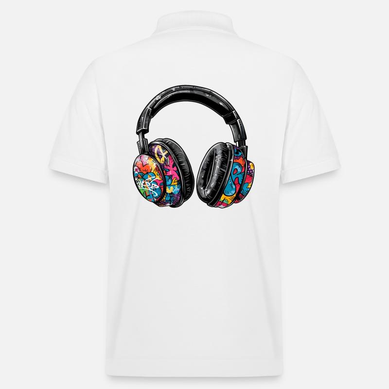 Kopfhörer im Graffiti Stil bunt - Stanley/Stella Unisex Bio-Poloshirt PREPSTER - Weiß