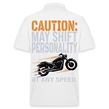 Attention – Changement de personnalité Conception du motard - Polo PREPSTER bio Stanley/Stella Unisexe - blanc - Dos - Andy (188cm)