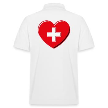 Herz Mit Schweizerkreuz (Schweiz / 3D / 3C) - Stanley/Stella Unisex Bio-Poloshirt PREPSTER - Weiß - Hinten - Andy (188cm)