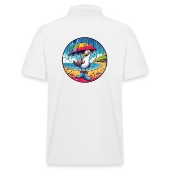 Mouette joyeuse avec bottes en caoutchouc et parapluie - Polo PREPSTER bio Stanley/Stella Unisexe - blanc - Dos - Andy (188cm)