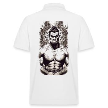 Japanische Kampfkunst & Tattoo Krieger Design - Stanley/Stella Unisex Bio-Poloshirt PREPSTER - Weiß - Hinten - Andy (188cm)