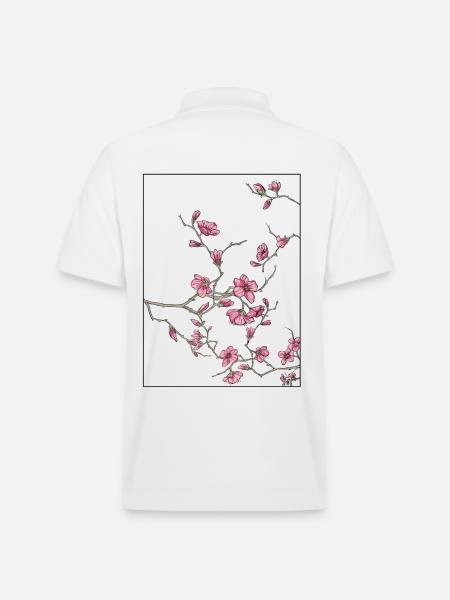 Design floreale dei fiori di ciliegio - Polo ecologica unisex PREPSTER di Stanley/Stella - bianco
