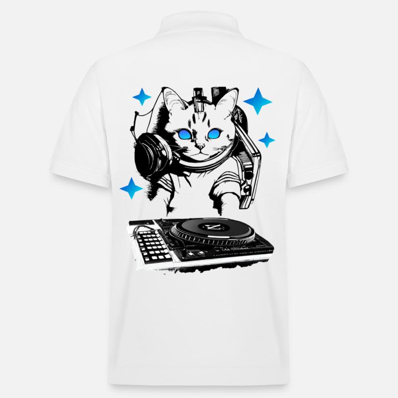 DJ Katze mit Mischpult - Stanley/Stella Unisex Bio-Poloshirt PREPSTER - Weiß