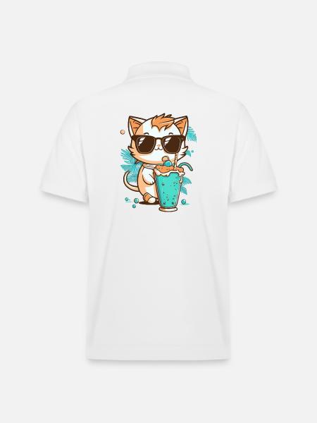 Cat in summer holiday - Stanley/Stella Unisex Organic Polo Shirt PREPSTER - white