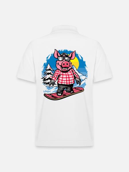 Snowboarden op Snowboard, Snowboarder Pig - Stanley/Stella uniseks bio poloshirt PREPSTER - wit