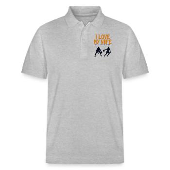 I love my Wife Basketball Basketballspieler - Stanley/Stella Unisex Bio-Poloshirt PREPSTER - Grau meliert - Vorne - Roxy (174cm) & Andy (188cm)