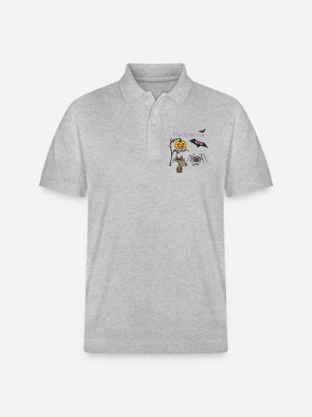 Halloween Pumpkin and Bat Design - Stanley/Stella Unisex Organic Polo Shirt PREPSTER - heather grey