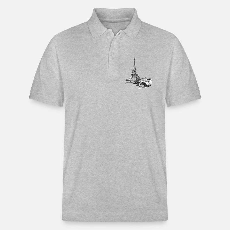 Pariser Skyline: Skizzenhafter Eiffel Turm - Stanley/Stella Unisex Bio-Poloshirt PREPSTER - Grau meliert