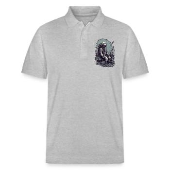 Astronaute avec des plantes sur des mondes extraterrestres - Polo PREPSTER bio Stanley/Stella Unisexe - gris chiné - Devant - Roxy (174cm) & Andy (188cm)