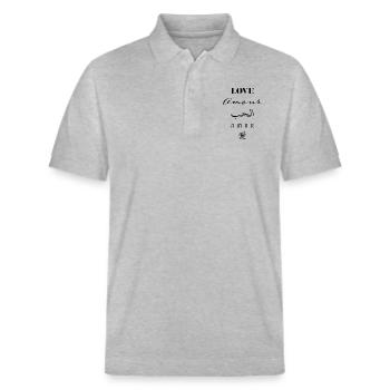 love amour habun amor aishite mots en noir - Polo PREPSTER bio Stanley/Stella Unisexe - gris chiné - Devant - Roxy (174cm) & Andy (188cm)