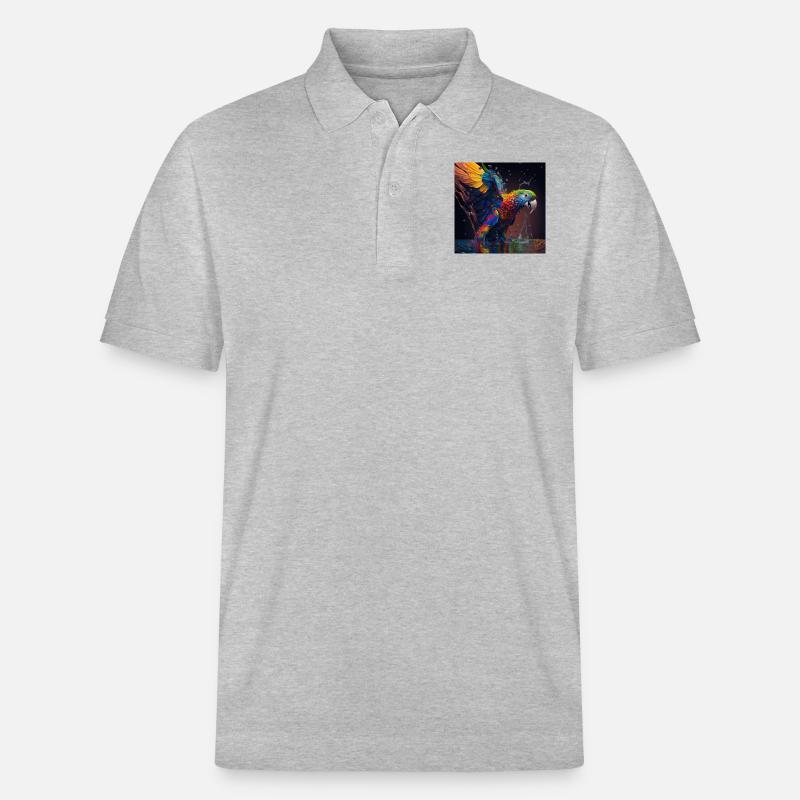 Farbiger Papagei, einzigartiges Design - Stanley/Stella Unisex Bio-Poloshirt PREPSTER - Grau meliert