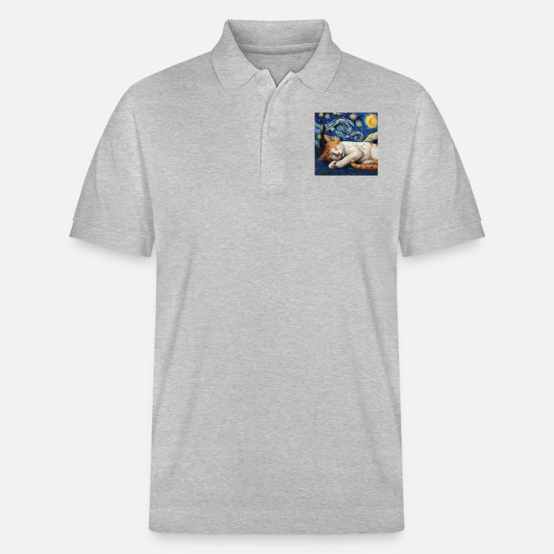 Chat Van Gogh Nuit étoilée - Polo PREPSTER bio Stanley/Stella Unisexe - gris chiné