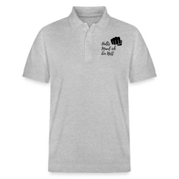 Halts Maul Spruch - Stanley/Stella Unisex Bio-Poloshirt PREPSTER - Grau meliert - Vorne - Roxy (174cm) & Andy (188cm)