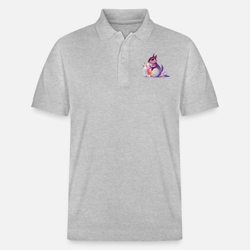Süßes Eichhörnchen Blumen - Stanley/Stella Unisex Bio-Poloshirt PREPSTER - Grau meliert