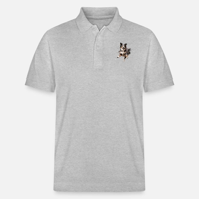 Australian Shepherd im Sprung Design - Stanley/Stella Unisex Bio-Poloshirt PREPSTER - Grau meliert