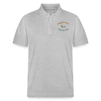 Ich bremse für die Tiere - Stanley/Stella Unisex Bio-Poloshirt PREPSTER - Grau meliert - Vorne - Roxy (174cm) & Andy (188cm)
