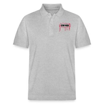 rahmen umrandung stay real rot blut graffiti sprit - Stanley/Stella Unisex Bio-Poloshirt PREPSTER - Grau meliert - Vorne - Roxy (174cm) & Andy (188cm)