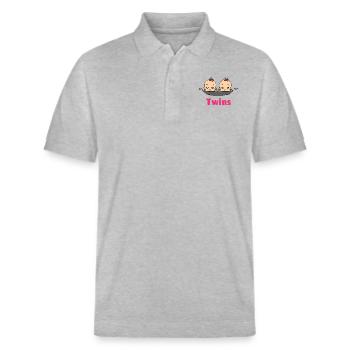 Twins Zwillinge Babys Mädchen Schwangerschaft - Stanley/Stella Unisex Bio-Poloshirt PREPSTER - Grau meliert - Vorne - Roxy (174cm) & Andy (188cm)