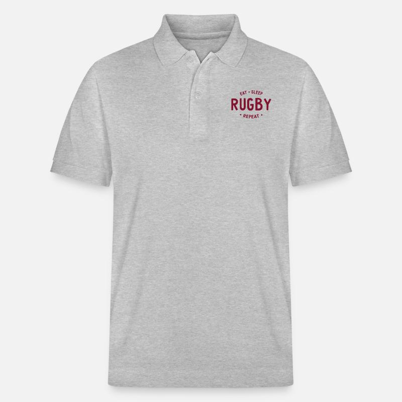 Eat Sleep Rugby Repeat - Stanley/Stella Unisex Bio-Poloshirt PREPSTER - Grau meliert