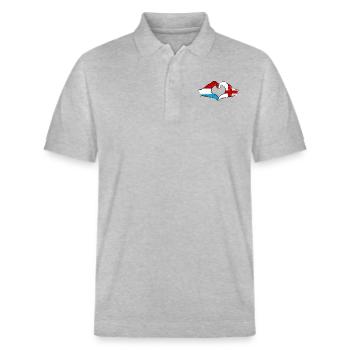 Luxembourg England Flag Hands Heart Shape Used - Stanley/Stella Unisex Organic Polo Shirt PREPSTER - heather grey - Front - Roxy (174cm) & Andy (188cm)