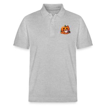La citrouille d’Halloween boit une tasse de thé - Polo PREPSTER bio Stanley/Stella Unisexe - gris chiné - Devant - Roxy (174cm) & Andy (188cm)