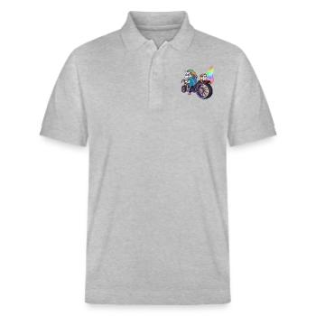 Alpha unicorn on cool motorcycle with rainbow - Stanley/Stella Unisex Organic Polo Shirt PREPSTER - heather grey - Front - Roxy (174cm) & Andy (188cm)