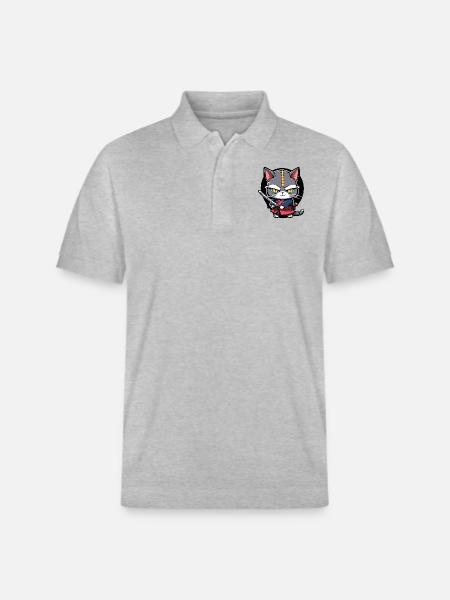 Samurai-Katze #8 - Stanley/Stella Unisex Bio-Poloshirt PREPSTER - Grau meliert