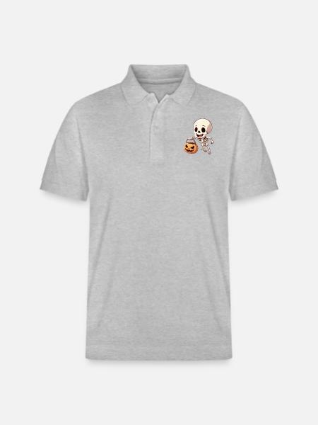 Halloween Happy Skeleton - Stanley/Stella Unisex Organic Polo Shirt PREPSTER - heather grey
