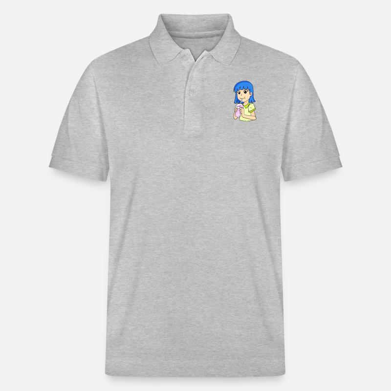 Anime Mädchen mit bubble tea - Stanley/Stella Unisex Bio-Poloshirt PREPSTER - Grau meliert